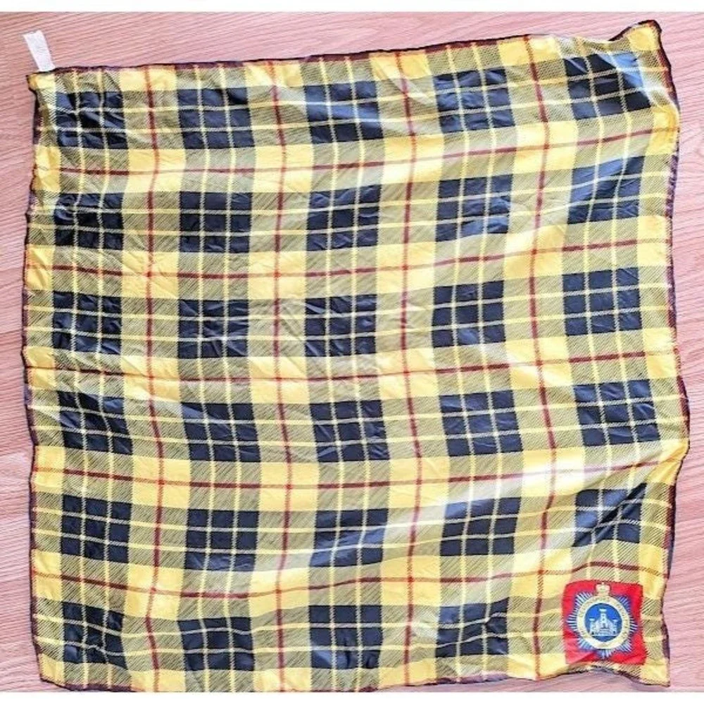 Vintage Glentex Scarf Devonshire Regiment England Plaid Silk Blend Japan 26.5